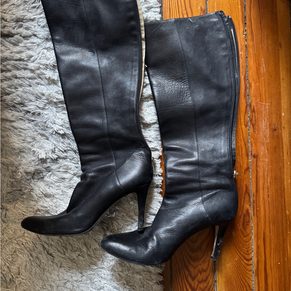 Black Leather Knee-High Boots